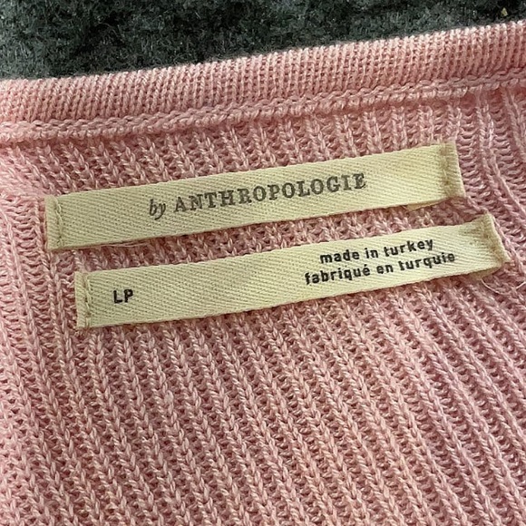 Anthropologie Pink Lace-Sleeve Sweater w/ sweetheart neckline, sz L petite - Picture 4 of 5